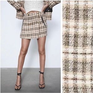 Zara tweed beige cream mini skort /skirt